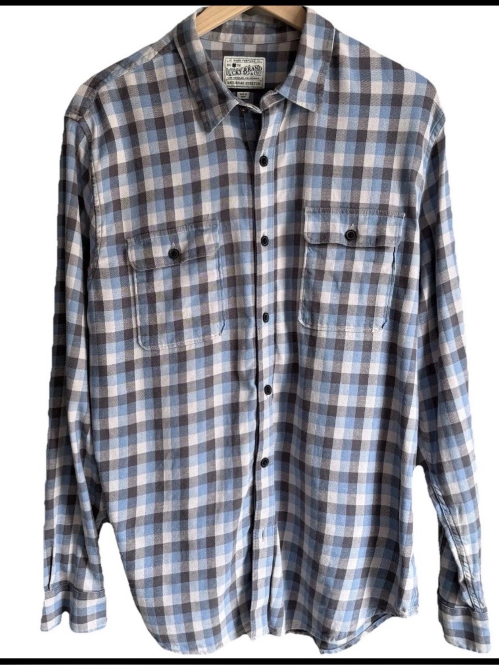 Lucky Brand Men's Long-Sleeved Button-Down Shirt Size L Blue Gray Plaid